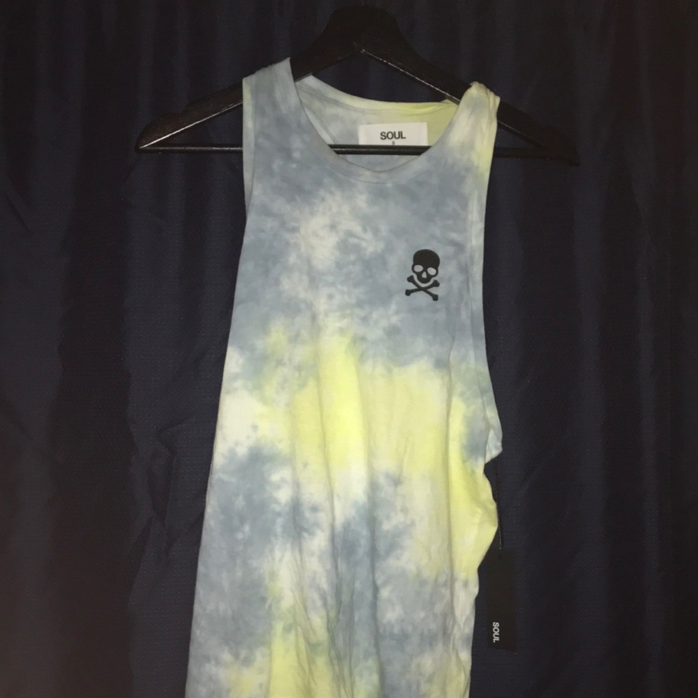 Blue and green tie-dye tank top